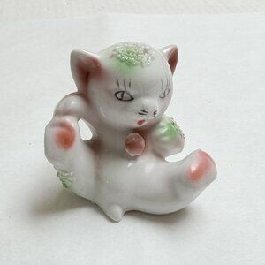 Miniature Vintage Cat Japan Figurine Porcelain Kitten Applied Flower Decor Gift